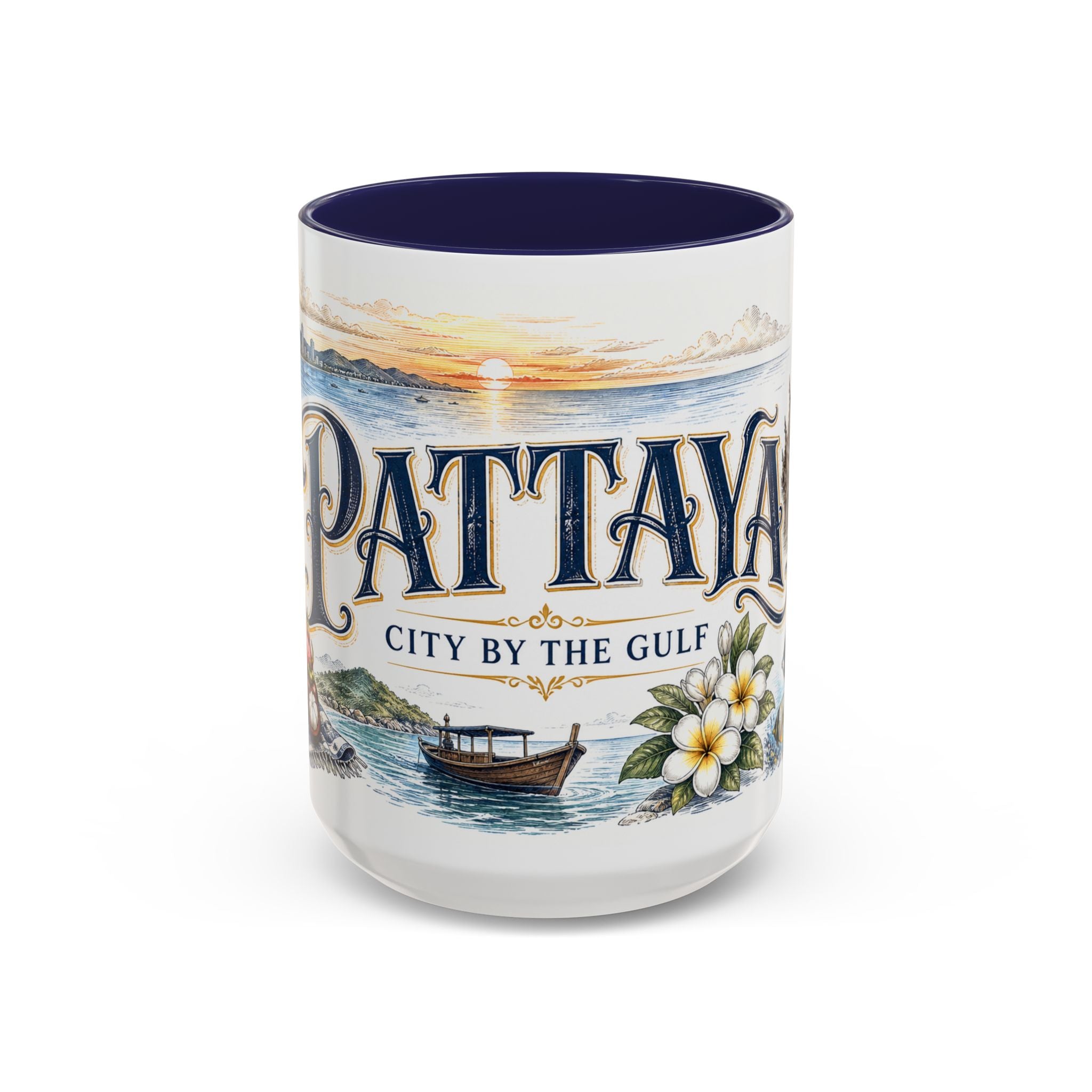 Pattaya Coffee Mug | Thailand Travel Souvenir | Vintage Illustrated City Gift | 11 oz 15 oz Accent Mug