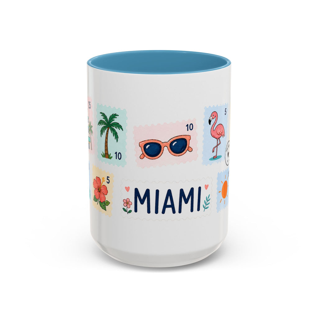 Miami Coffee Mug | Postage Stamp Collage Mug | Travel Souvenir Accent Cup 11oz 15oz