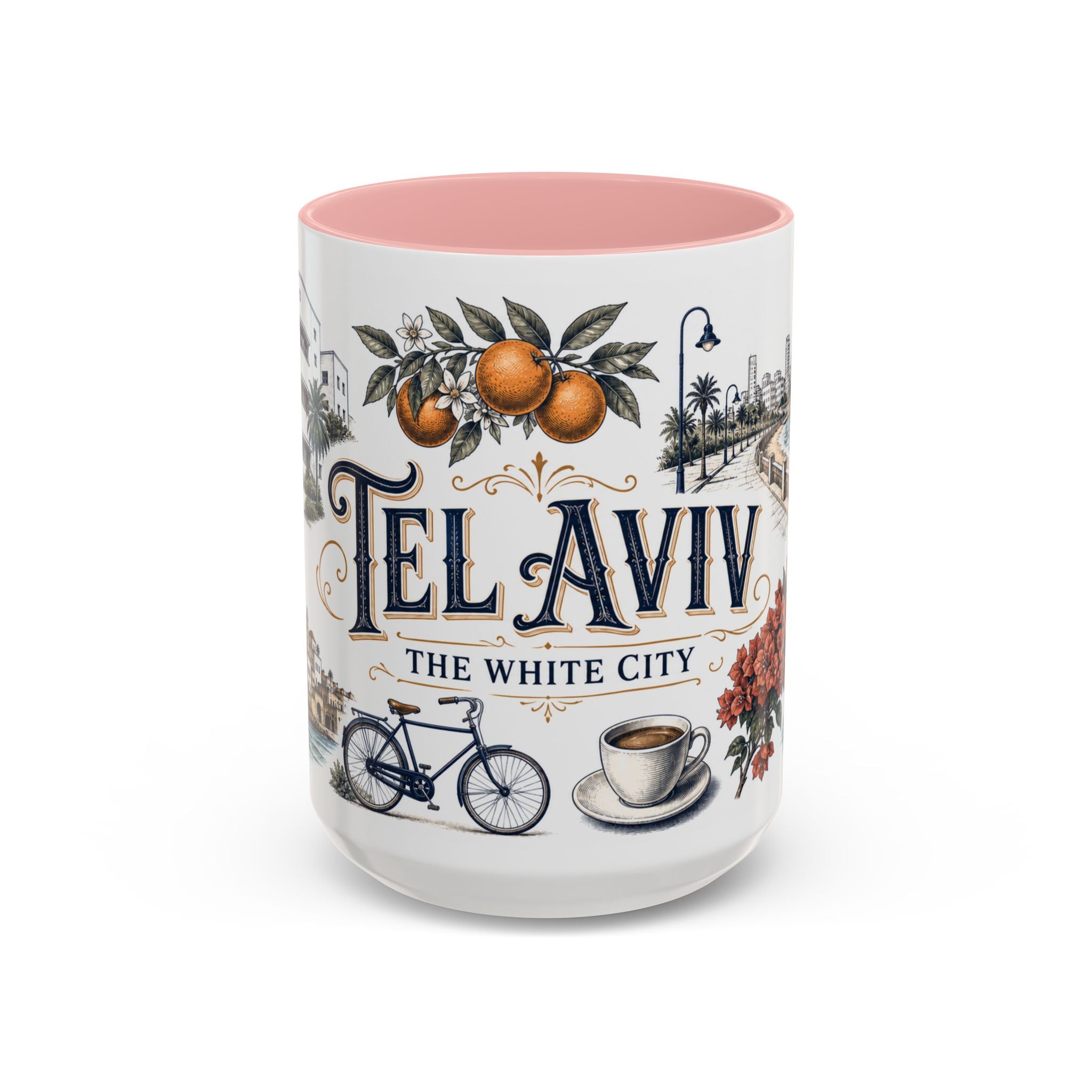 Tel Aviv Coffee Mug | Israel Travel Souvenir | Vintage Illustrated City Gift | 11 oz 15 oz Accent Mug