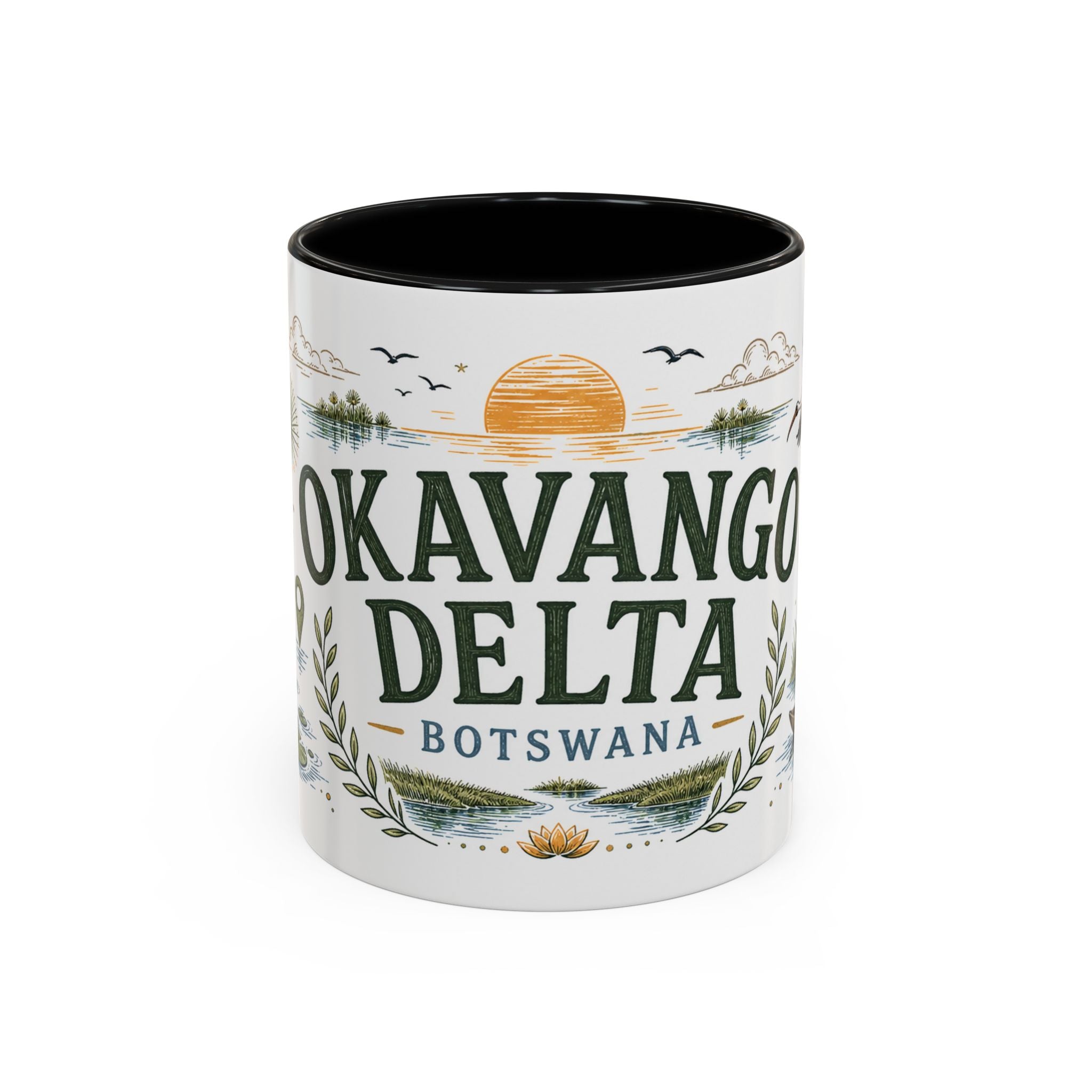 Okavango Delta Coffee Mug | Travel Destination Souvenir Gift | Accent Color Ceramic 11oz 15oz