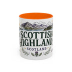 Scottish Highlands Coffee Mug | Travel Destination Souvenir Gift | Accent Color Ceramic 11oz 15oz