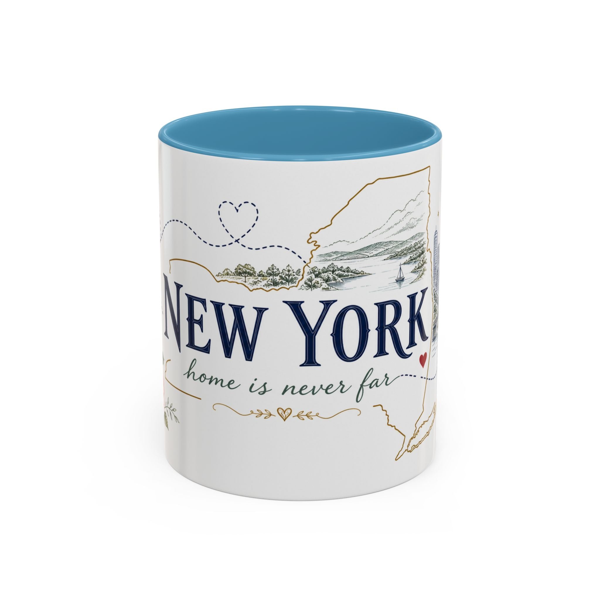 New York State Map Mug | Botanical Rose Accents, Long Distance Friendship Gift