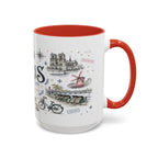 Paris Coffee Mug | France Souvenir Travel Gift | Accent Color Ceramic 11oz 15oz