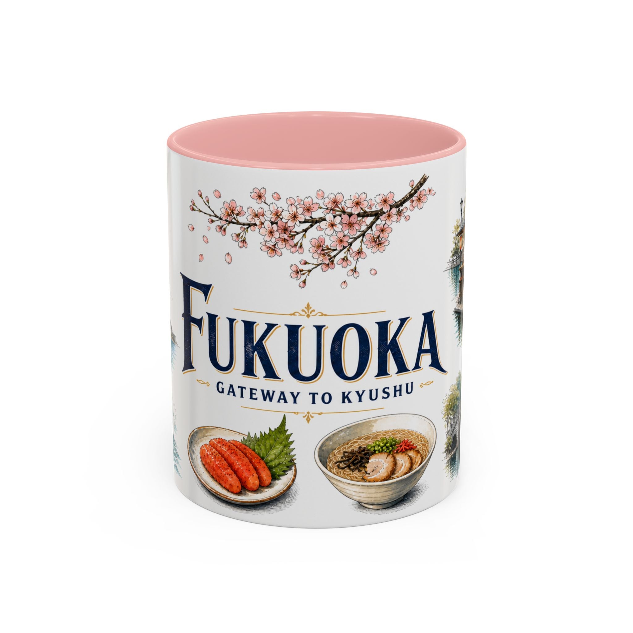 Fukuoka Coffee Mug | Japan Travel Souvenir | Vintage Illustrated City Gift | 11 oz 15 oz Accent Mug