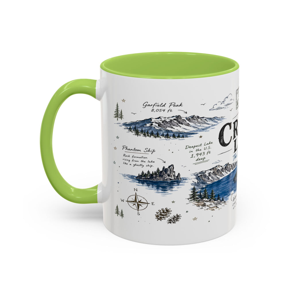 Crater Lake National Park Coffee Mug | Oregon Volcano Blue Lake Hiking Gift | Accent Color Ceramic 11oz 15oz