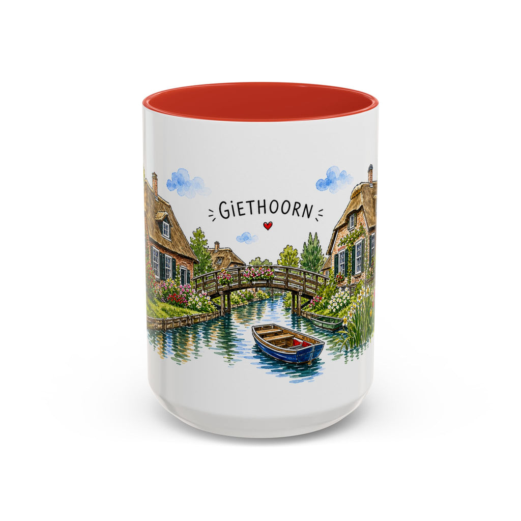 Giethoorn Illustrated Travel Mug | Netherlands Souvenir Accent Coffee Mug | 11oz 15oz Ceramic Cup