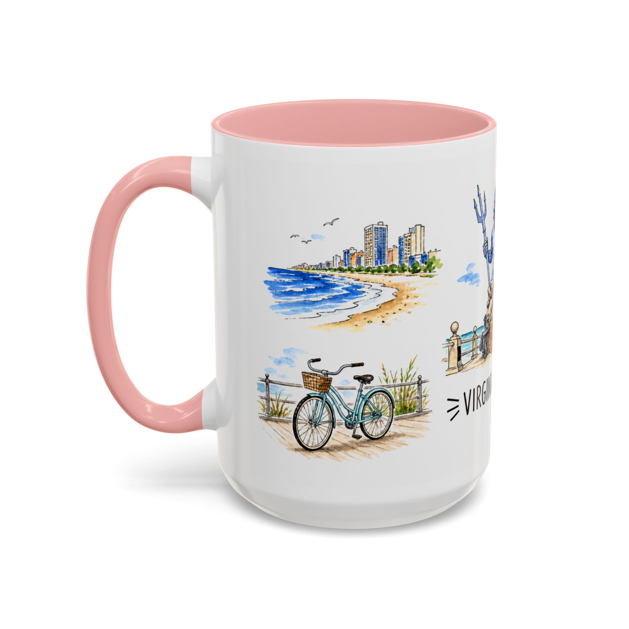 Virginia Beach Illustrated Travel Mug | City Souvenir Accent Coffee Mug | 11oz 15oz Ceramic Cup
