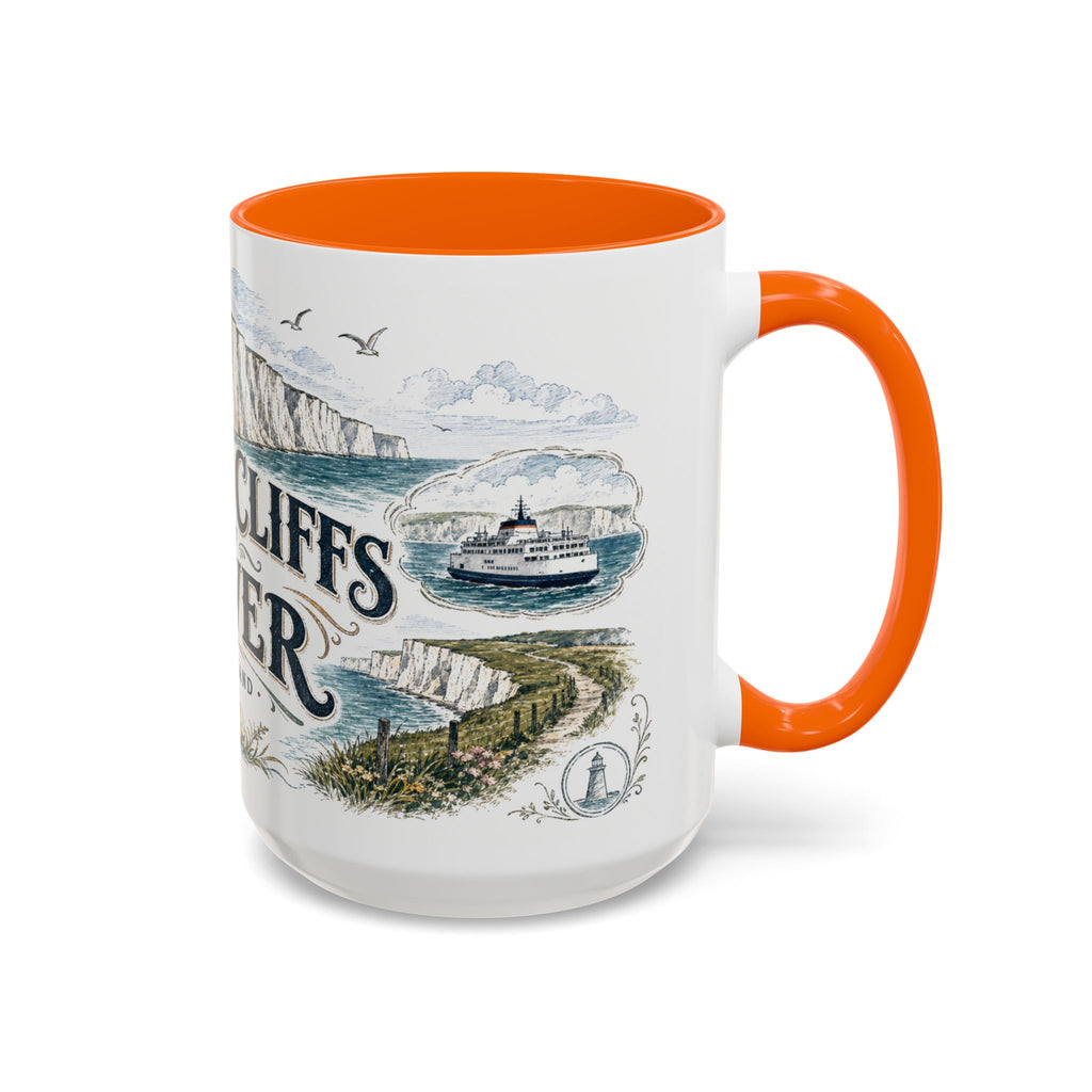 White Cliffs of Dover Mug, England Travel Souvenir, Bucket List Gift, Accent Ceramic Coffee Mug 11oz 15oz
