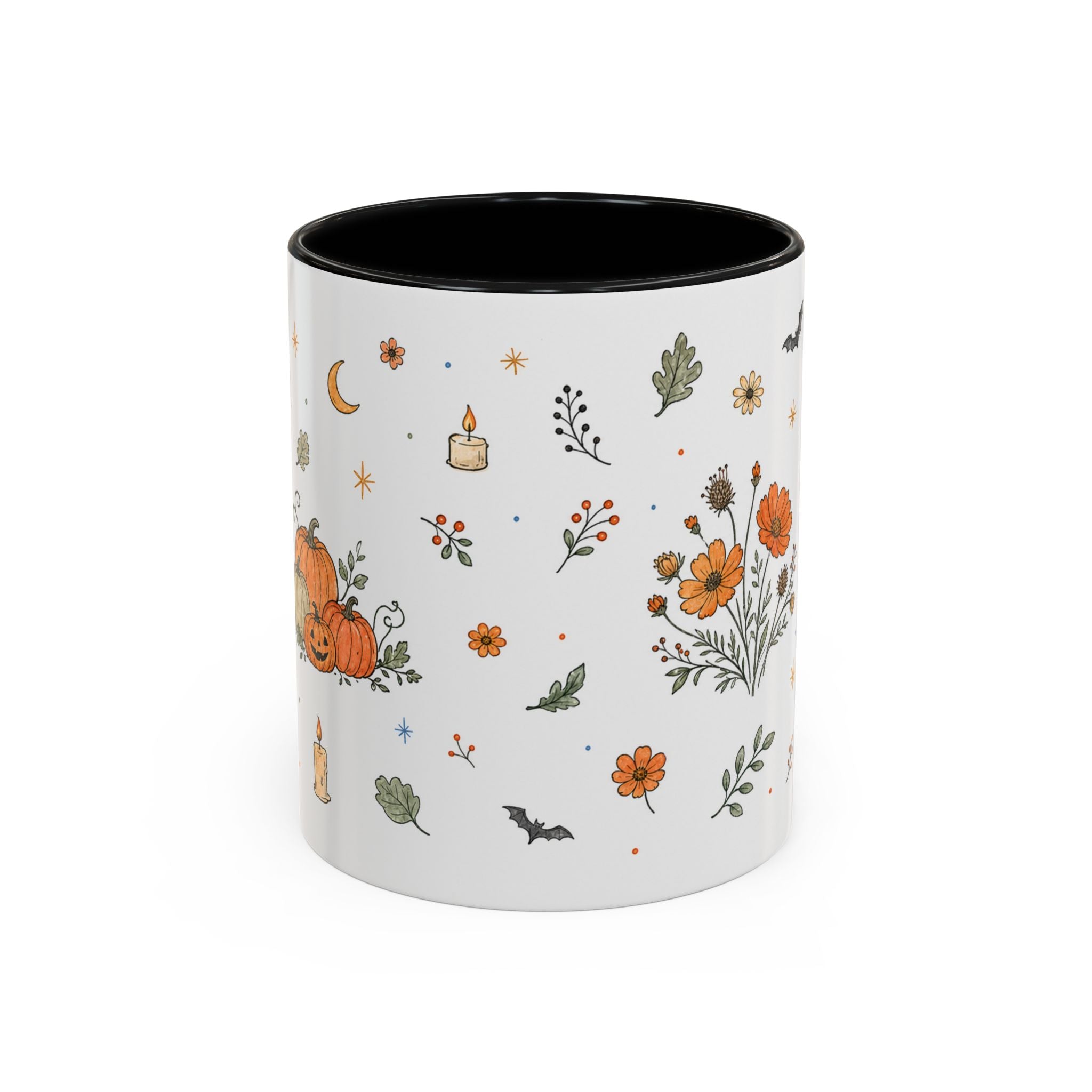 Floral Pumpkin Halloween Mug | Friendly Ghost Watercolor Gift | Accent Cup 11oz 15oz