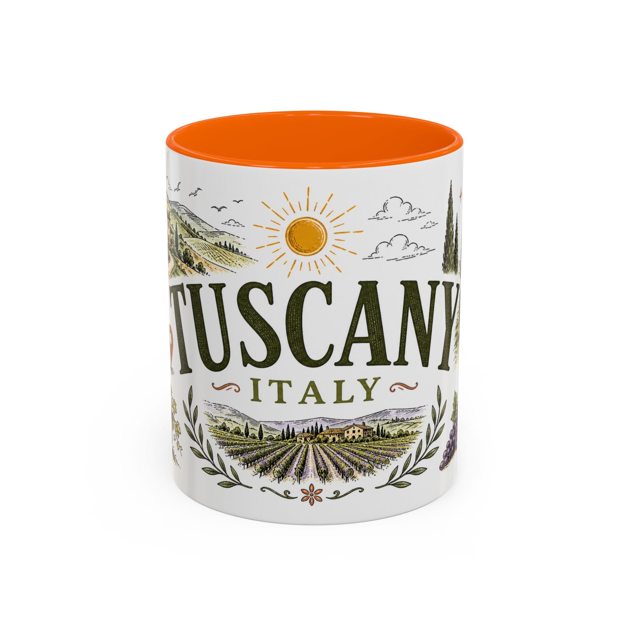 Tuscany Coffee Mug | Travel Destination Souvenir Gift | Accent Color Ceramic 11oz 15oz