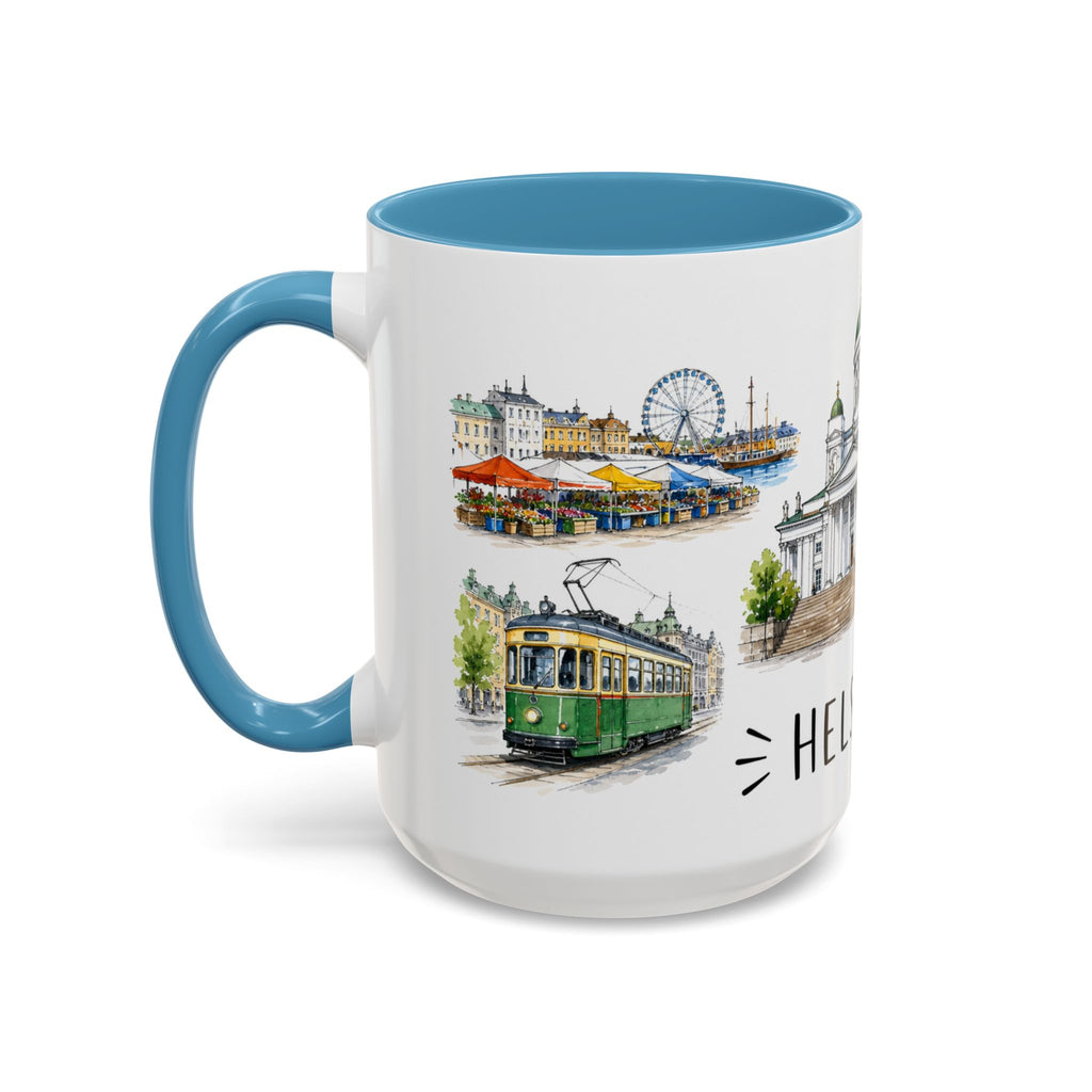 Helsinki Illustrated Travel Mug | City Souvenir Accent Coffee Mug | 11oz 15oz Ceramic Cup