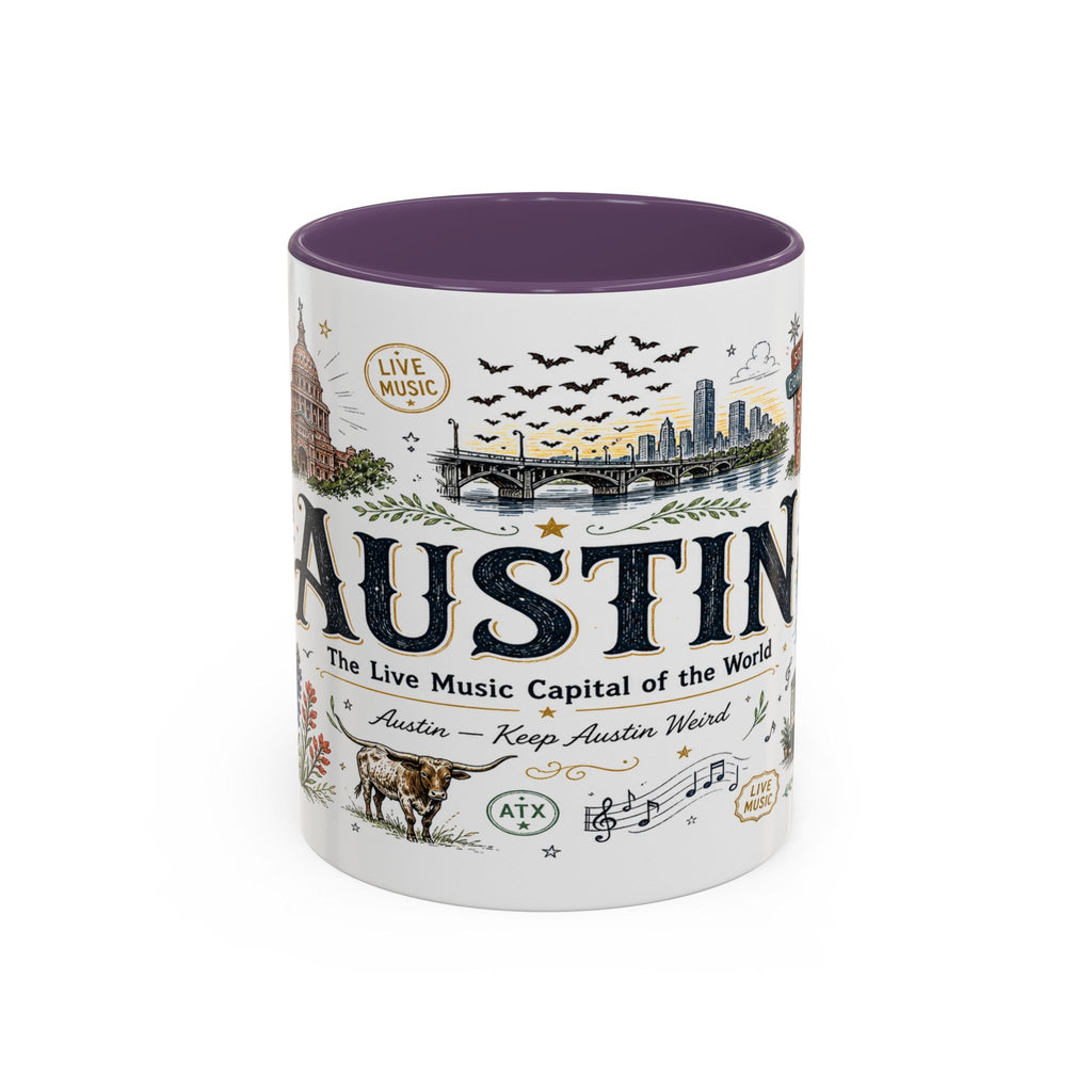Austin Coffee Mug | Texas Souvenir City Gift | Accent Color Ceramic 11oz 15oz