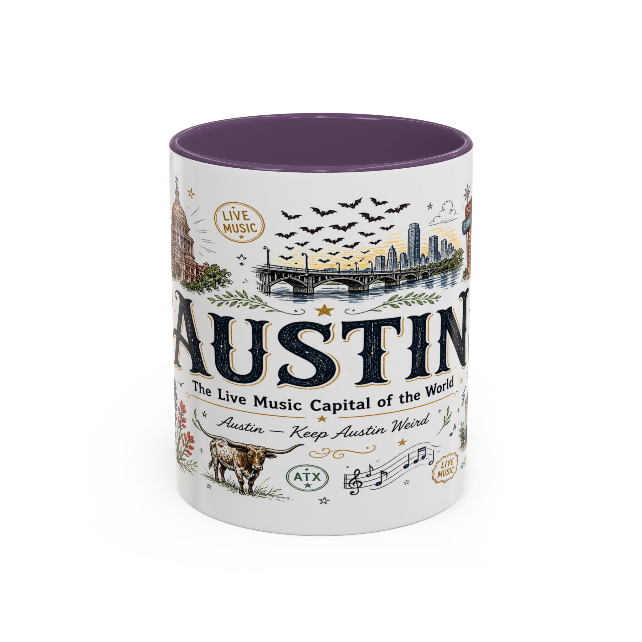 Austin Coffee Mug | Texas Souvenir City Gift | Accent Color Ceramic 11oz 15oz