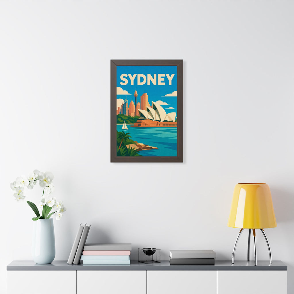 Sydney Opera House Australia Framed Poster | Vintage Travel Wall Art | Black Walnut White Frame | 16x24 20x30