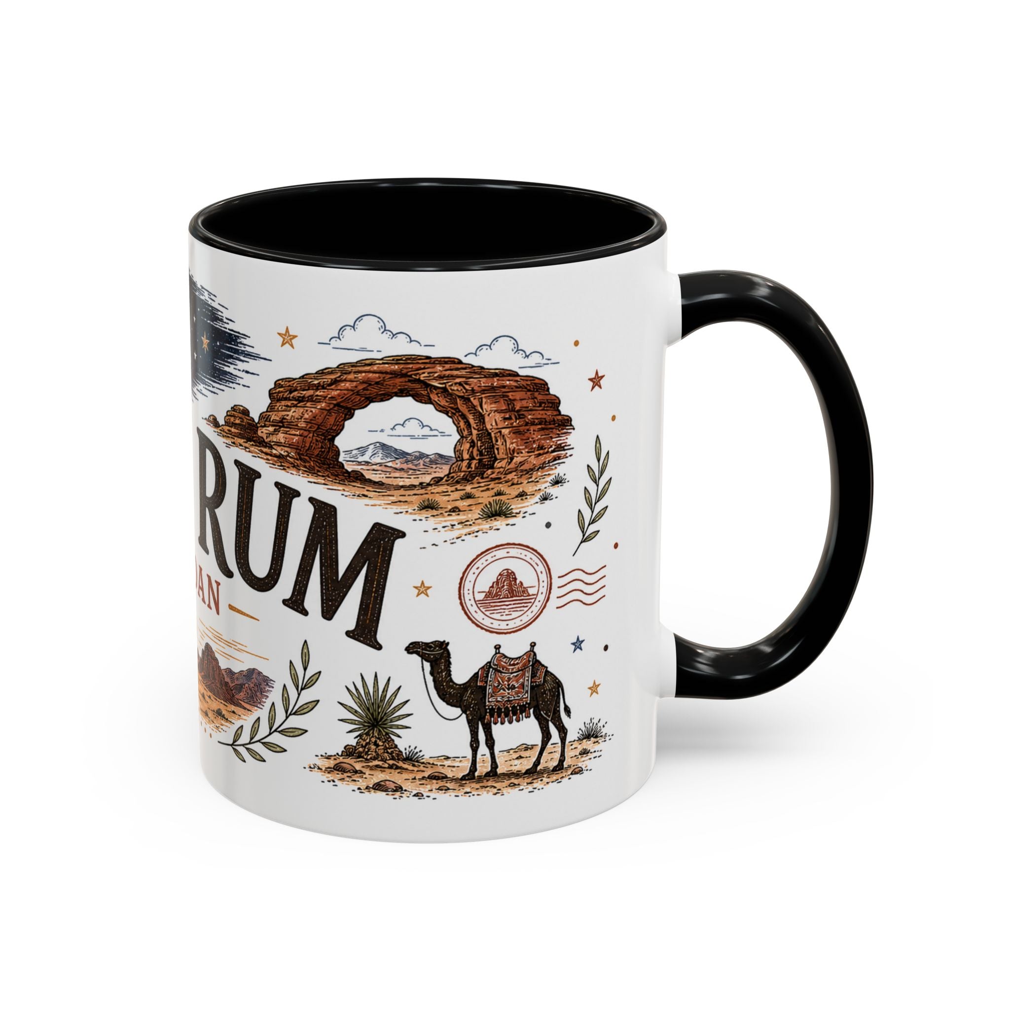 Wadi Rum Coffee Mug | Travel Destination Souvenir Gift | Accent Color Ceramic 11oz 15oz