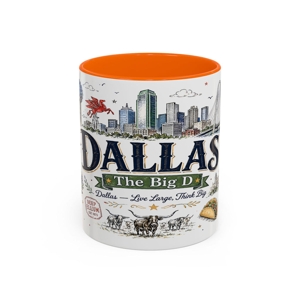Dallas Coffee Mug | Texas Souvenir City Gift | Accent Color Ceramic 11oz 15oz