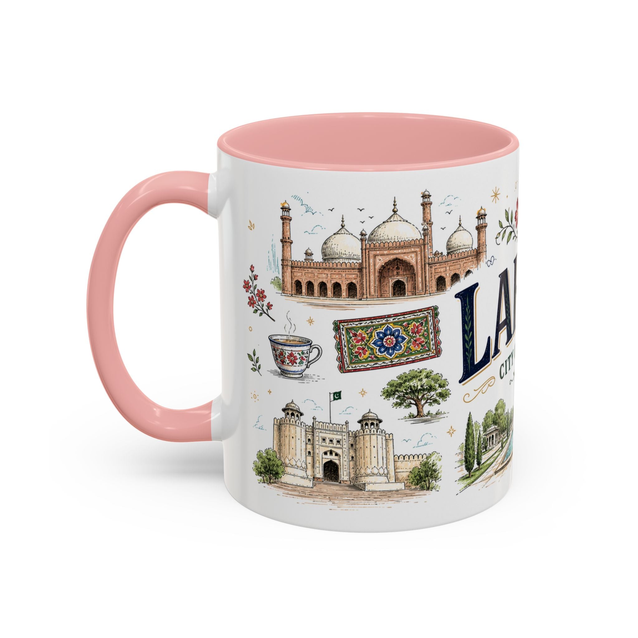 Lahore Coffee Mug | Pakistan Souvenir Travel Gift | Accent Color Ceramic 11oz 15oz