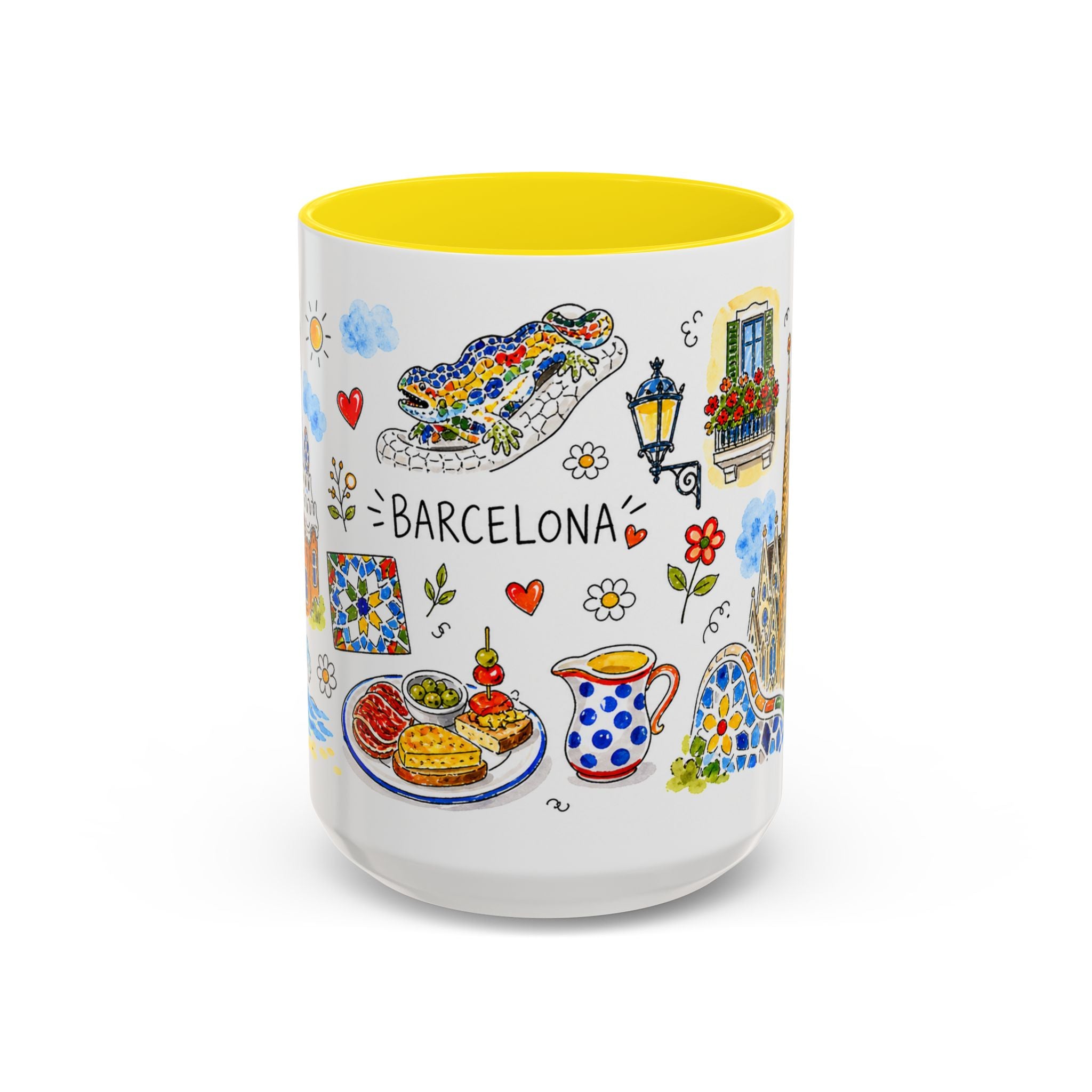Barcelona Travel Mug | European City Souvenir Accent Coffee Mug | 11oz 15oz Ceramic Cup