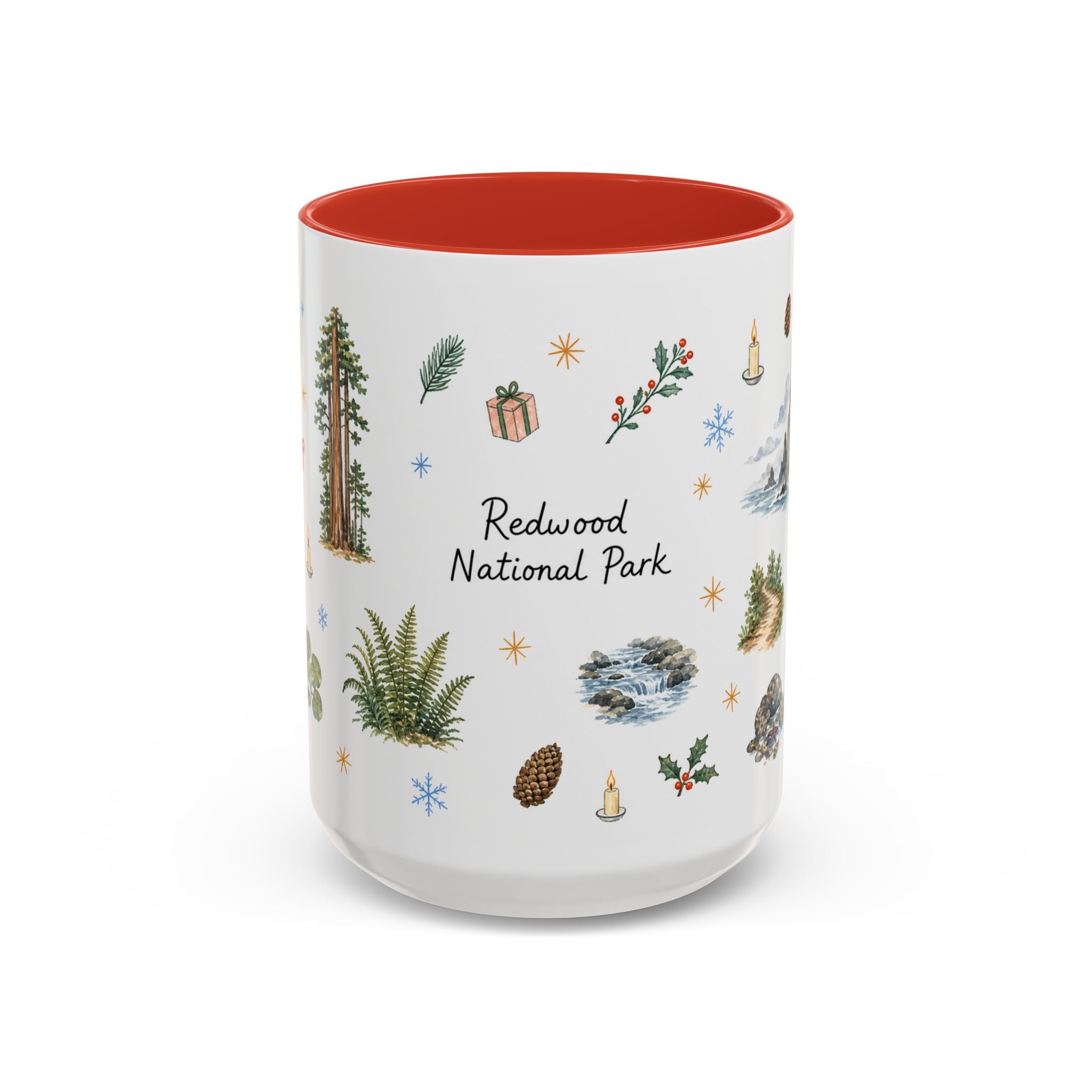 Redwood National Park Christmas Mug | Watercolor Travel Souvenir | Holiday Gift | Accent Ceramic Coffee Cup 11oz 15oz