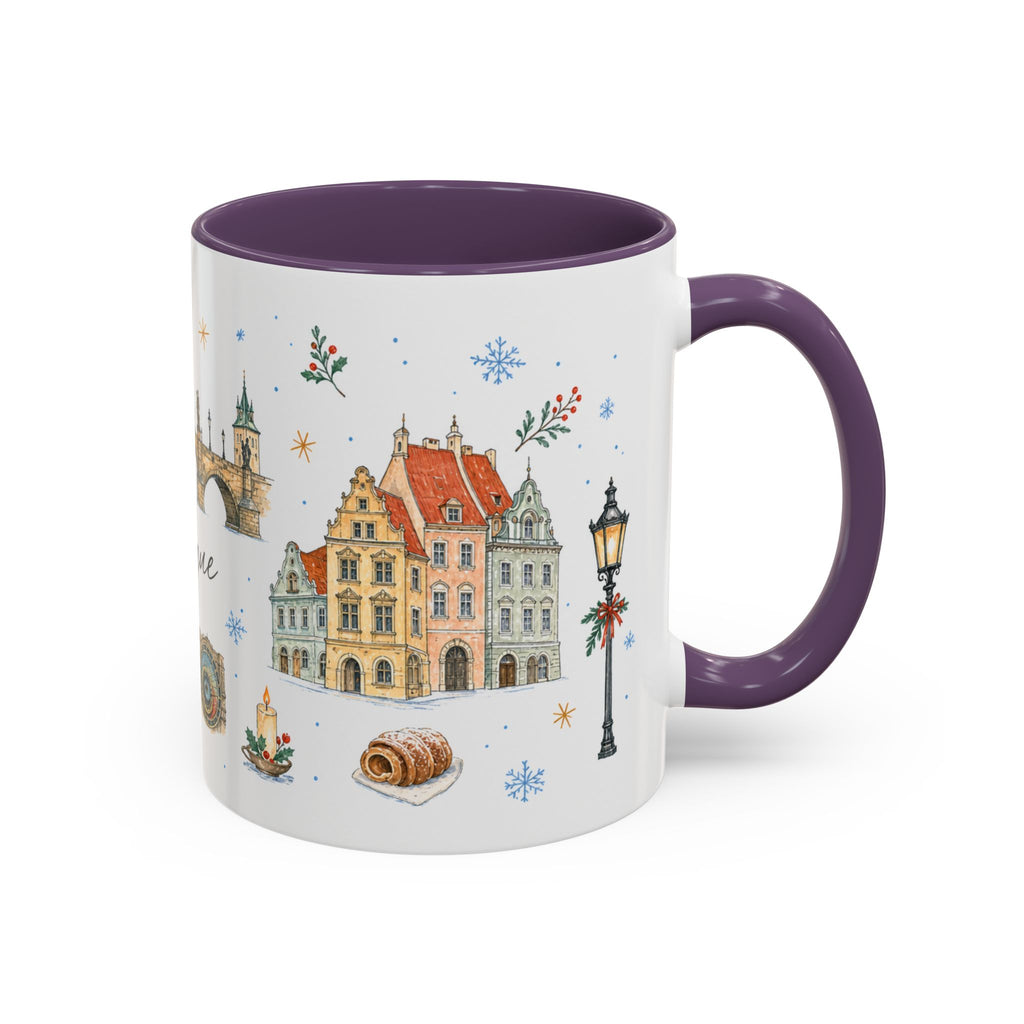 Prague Christmas Mug | Watercolor Travel Souvenir | Holiday Gift | Accent Ceramic Coffee Cup 11oz 15oz