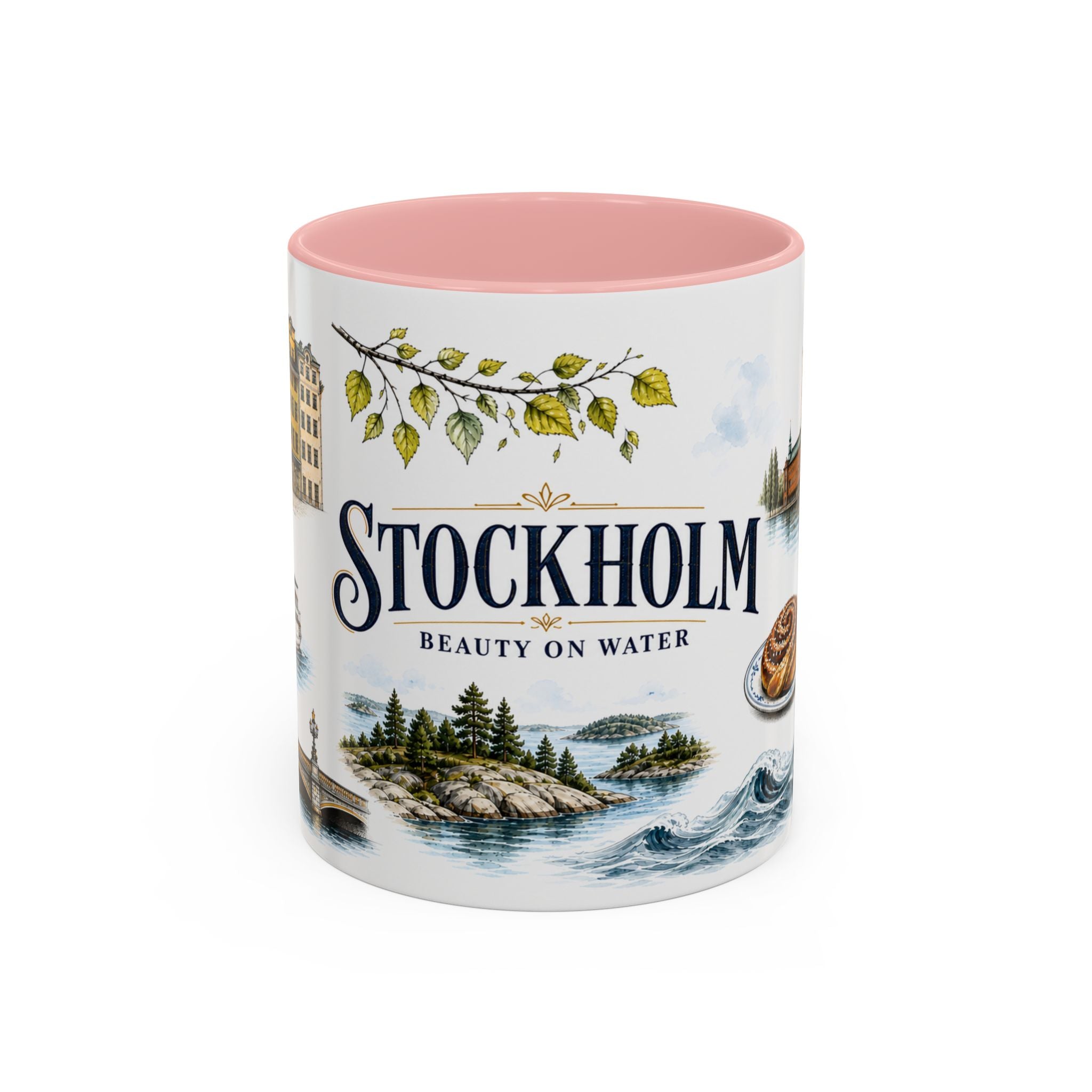 Stockholm Coffee Mug | Sweden Travel Souvenir | Vintage Illustrated City Gift | 11 oz 15 oz Accent Mug