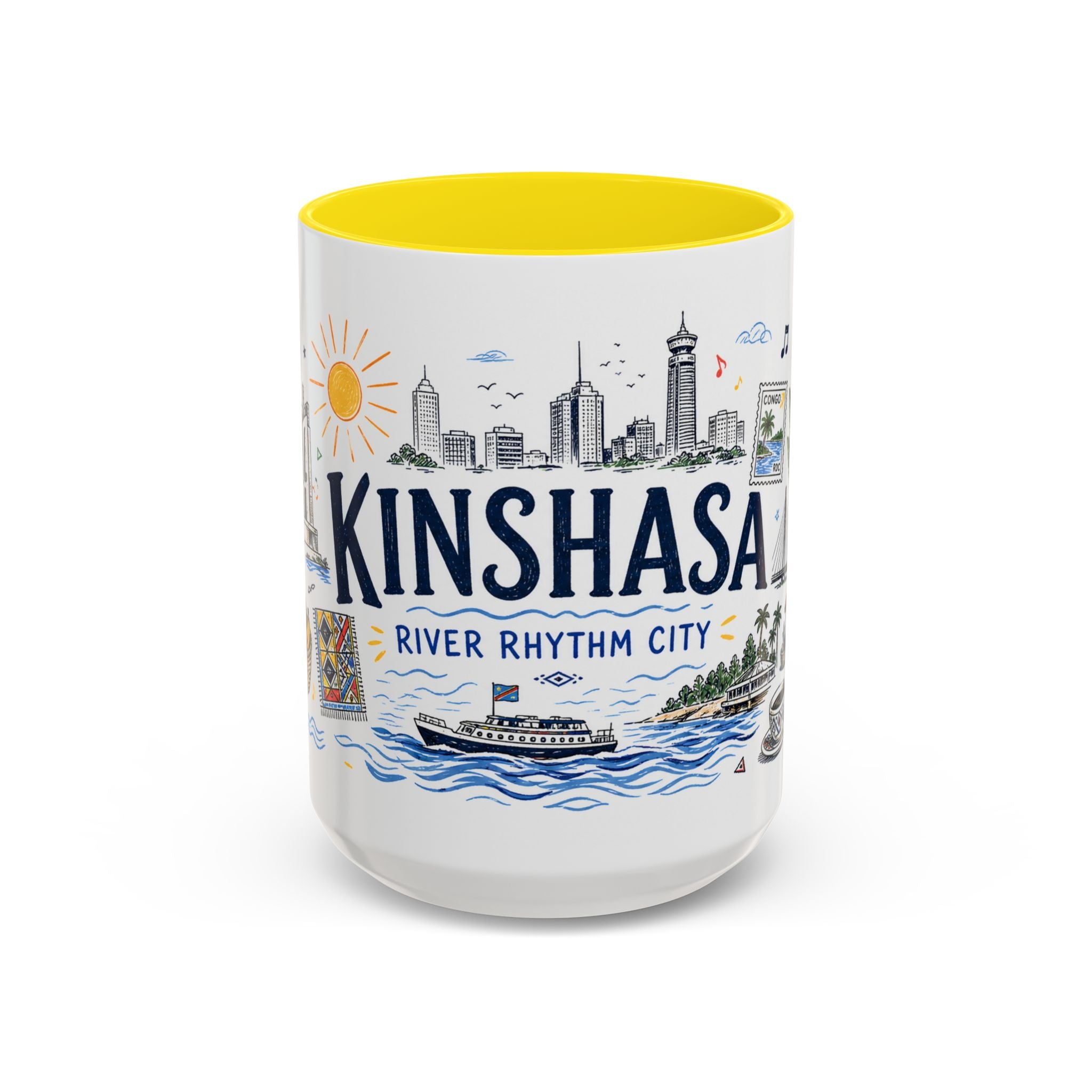Kinshasa Coffee Mug | DR Congo Souvenir Travel Gift | Accent Color Ceramic 11oz 15oz