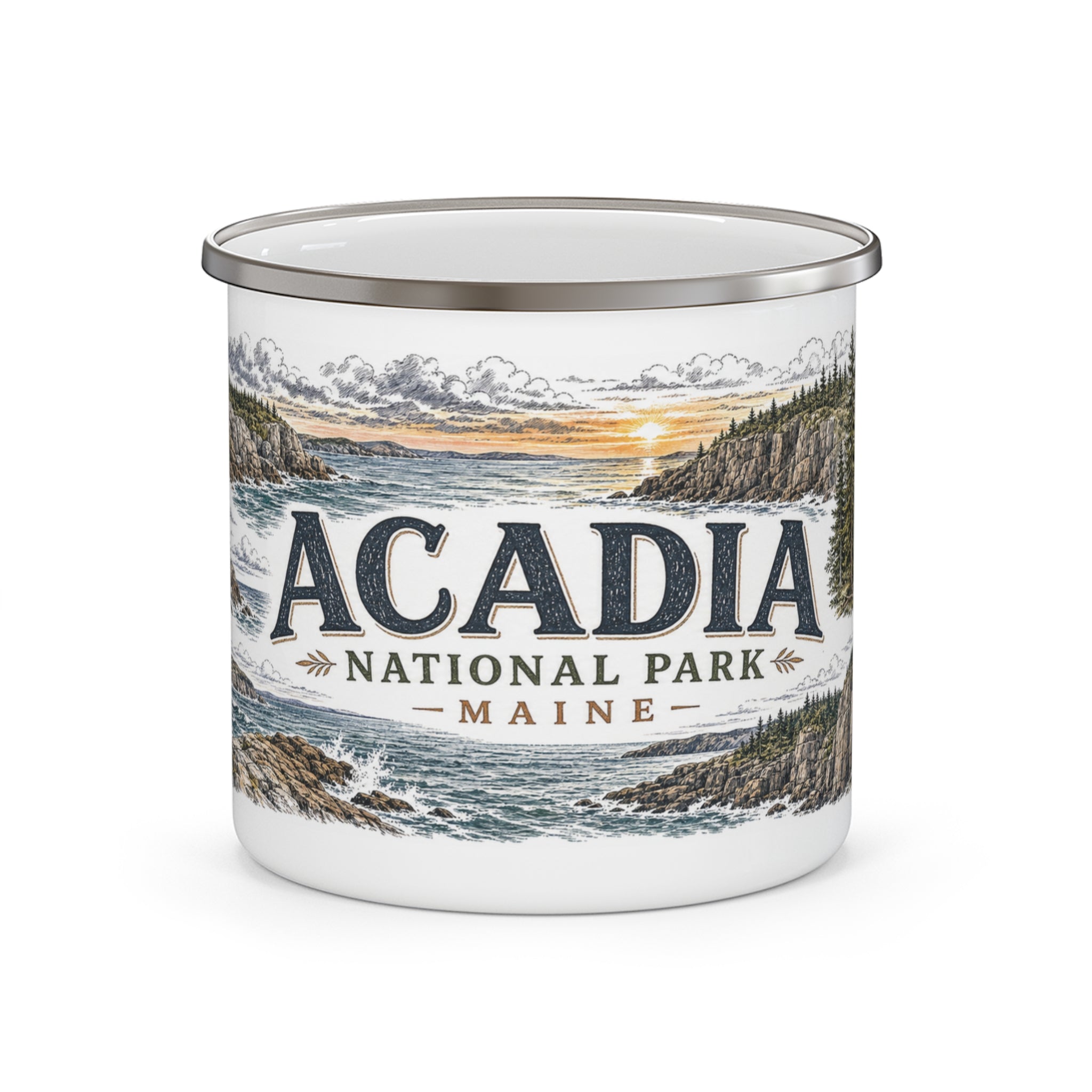 Acadia National Park Vintage Enamel Camping Mug | 12oz National Park Hiking Gift