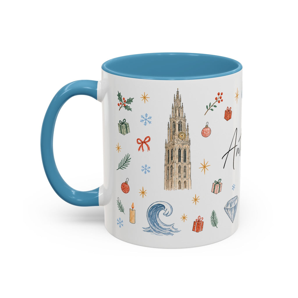 Antwerp Christmas Mug | Watercolor Travel Souvenir | Holiday Gift | Accent Ceramic Coffee Cup 11oz 15oz