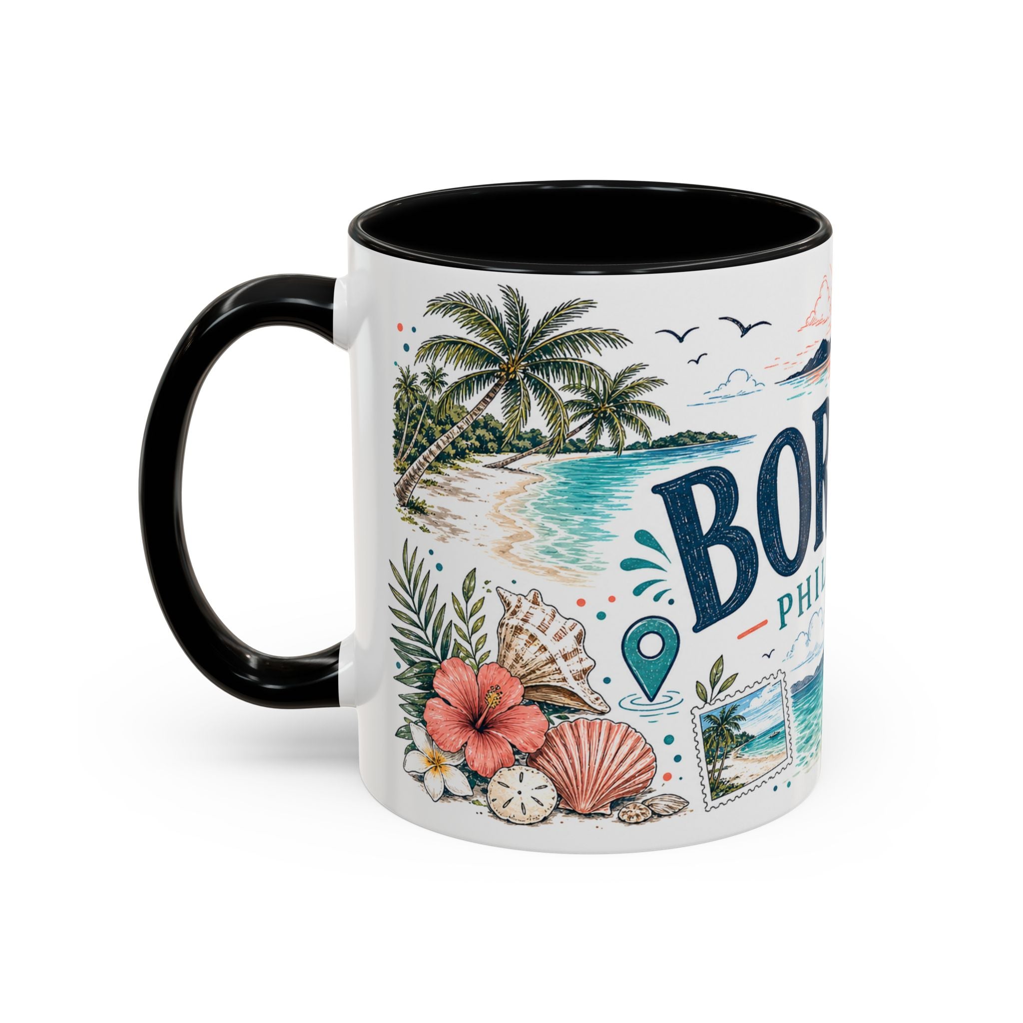 Boracay Coffee Mug | Travel Destination Souvenir Gift | Accent Color Ceramic 11oz 15oz