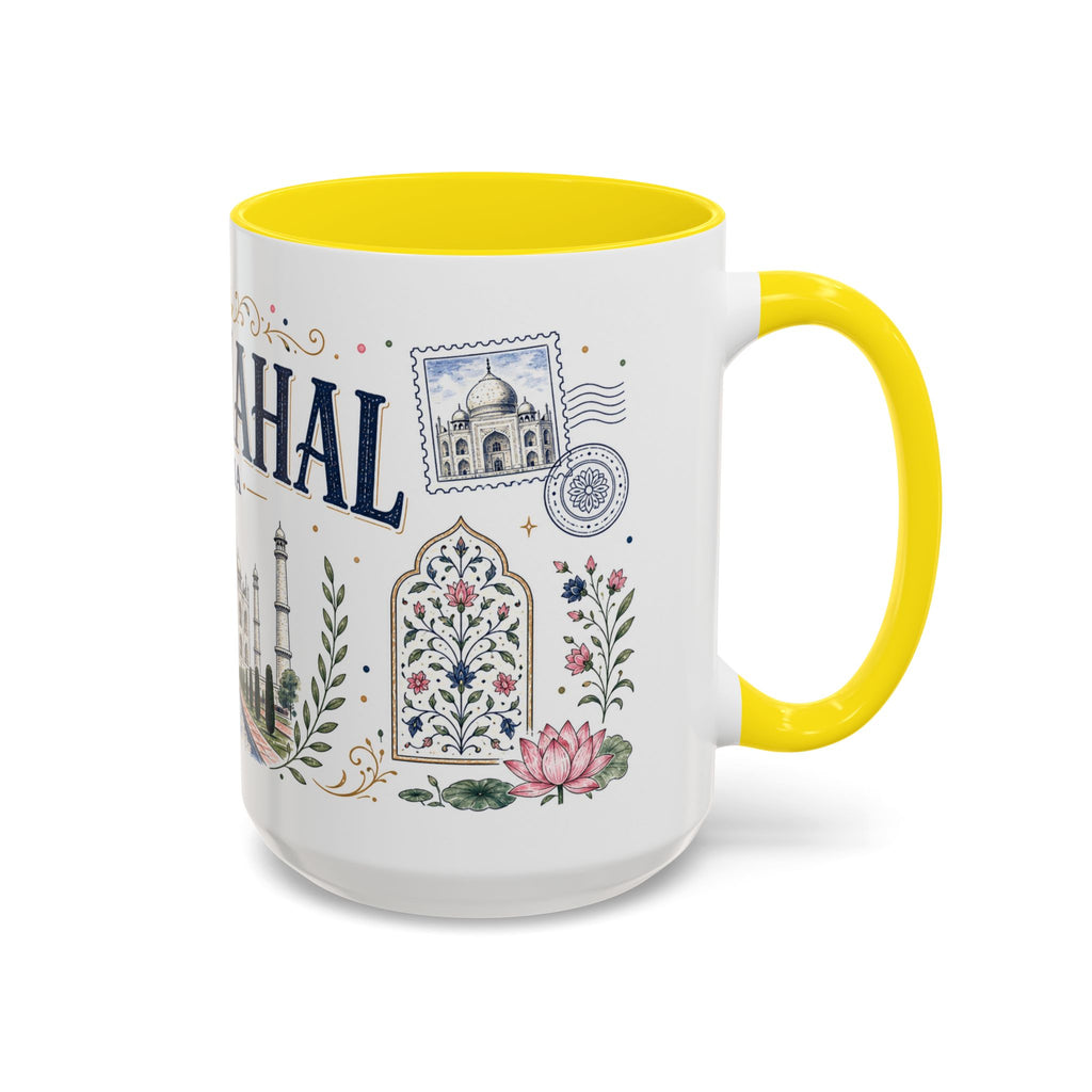 Taj Mahal Coffee Mug | Travel Destination Souvenir Gift | Accent Color Ceramic 11oz 15oz