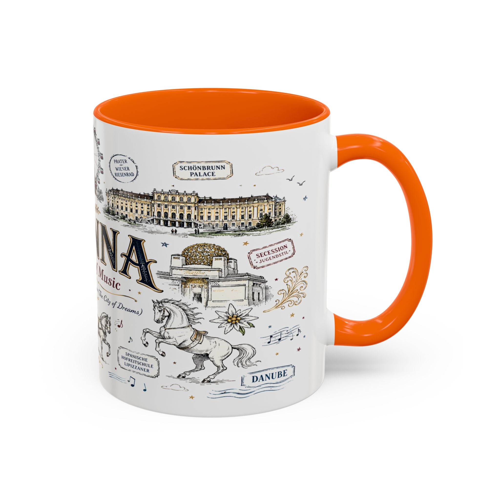 Vienna Coffee Mug | Austria Souvenir Travel Gift | Accent Color Ceramic 11oz 15oz