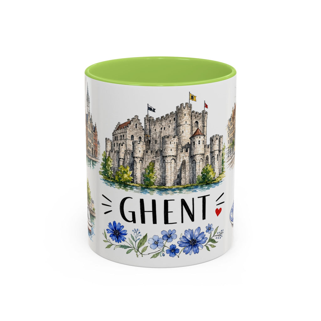 Ghent Illustrated Travel Mug | City Souvenir Accent Coffee Mug | 11oz 15oz Ceramic Cup