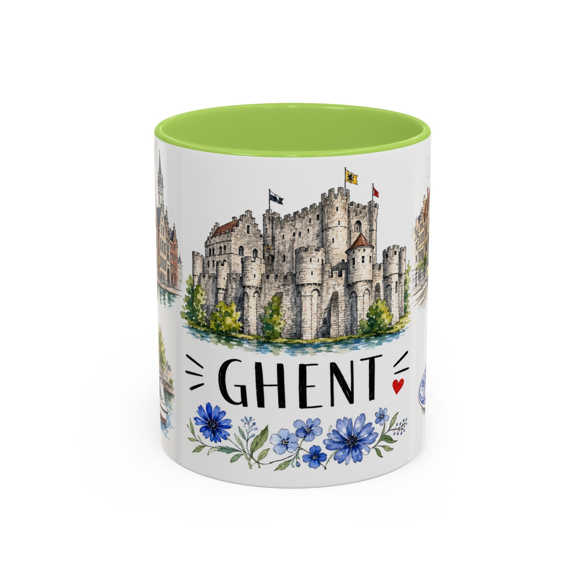 Ghent Illustrated Travel Mug | City Souvenir Accent Coffee Mug | 11oz 15oz Ceramic Cup