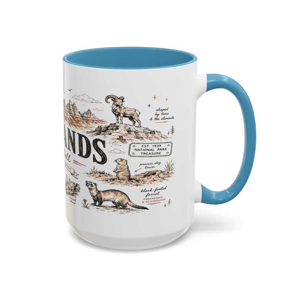 Badlands National Park Coffee Mug | South Dakota Prairie Fossil Hiking Gift | Accent Color Ceramic 11oz 15oz