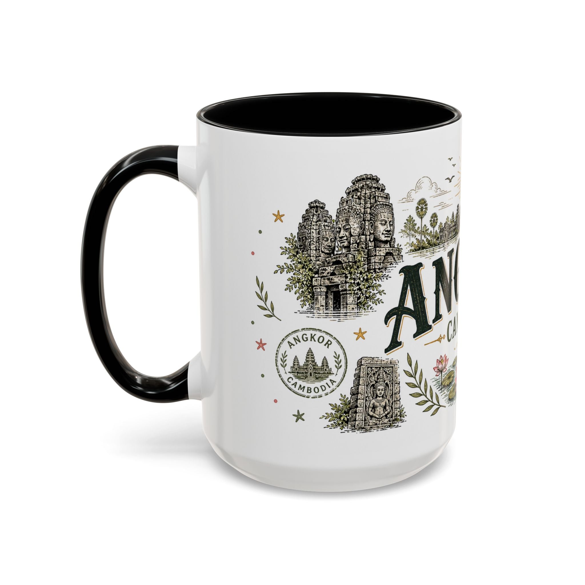 Angkor Coffee Mug | Travel Destination Souvenir Gift | Accent Color Ceramic 11oz 15oz