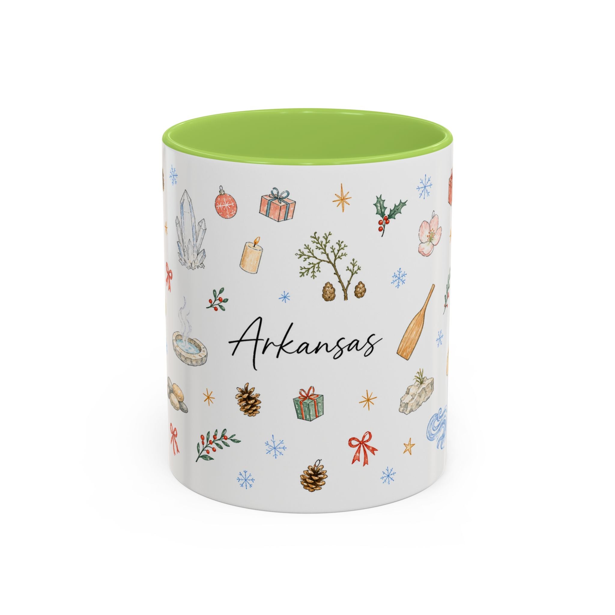 Arkansas Christmas Mug | Watercolor Travel Souvenir | Holiday Gift | Accent Ceramic Coffee Cup 11oz 15oz