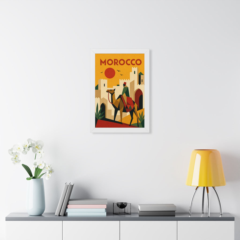 Morocco Camel Morocco Framed Poster | Vintage Travel Wall Art | Black Walnut White Frame | 16x24 20x30