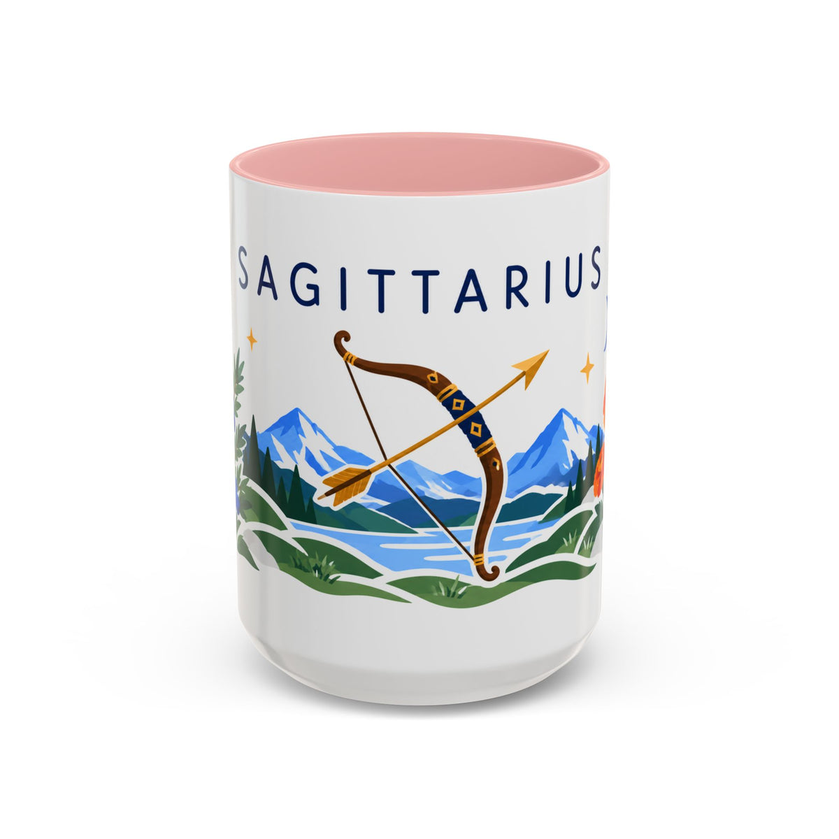 Sagittarius Zodiac Coffee Mug | Bow and Arrow Design | Astrology Birthday Gift | 11 oz 15 oz Ceramic Accent Mug