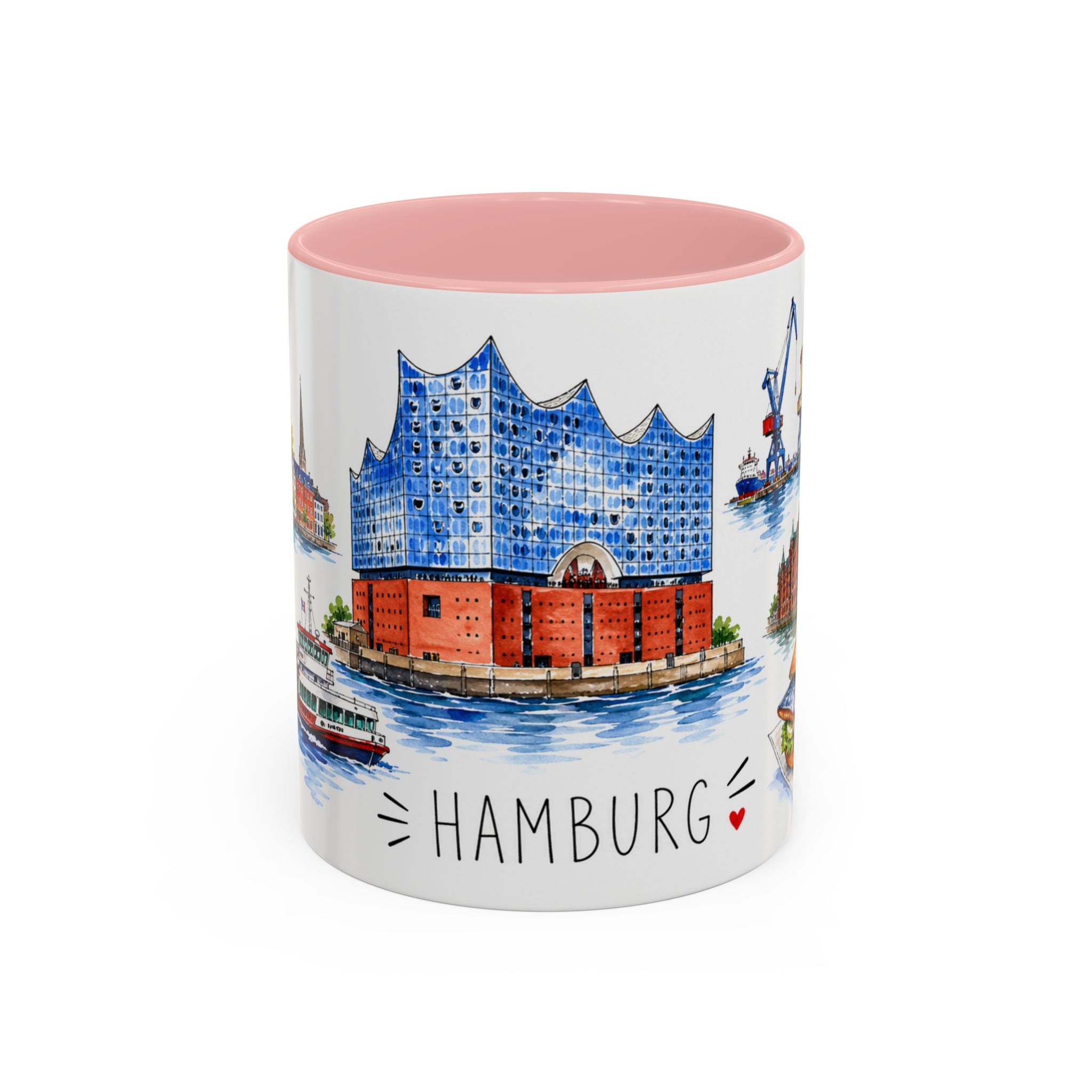 Hamburg Illustrated Travel Mug | City Souvenir Accent Coffee Mug | 11oz 15oz Ceramic Cup