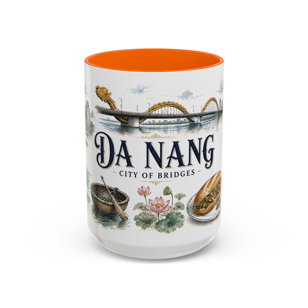 Da Nang Coffee Mug | Vietnam Travel Souvenir | Vintage Illustrated City Gift | 11 oz 15 oz Accent Mug