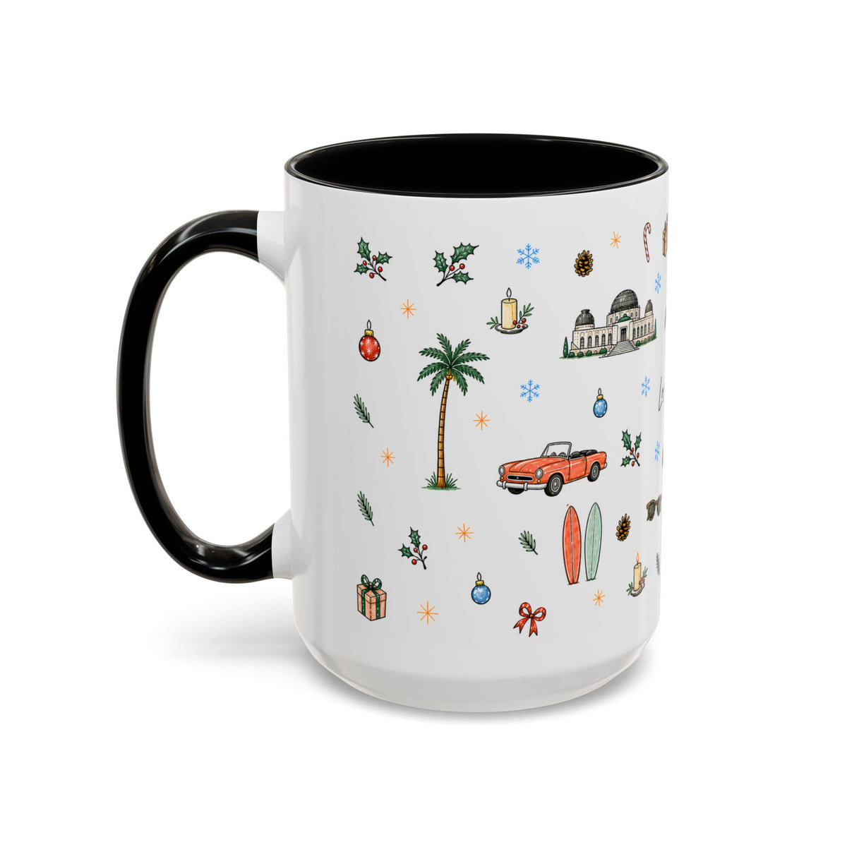 Los Angeles Christmas Mug | Watercolor City Souvenir | Ceramic Coffee Cup (11oz or 15oz)