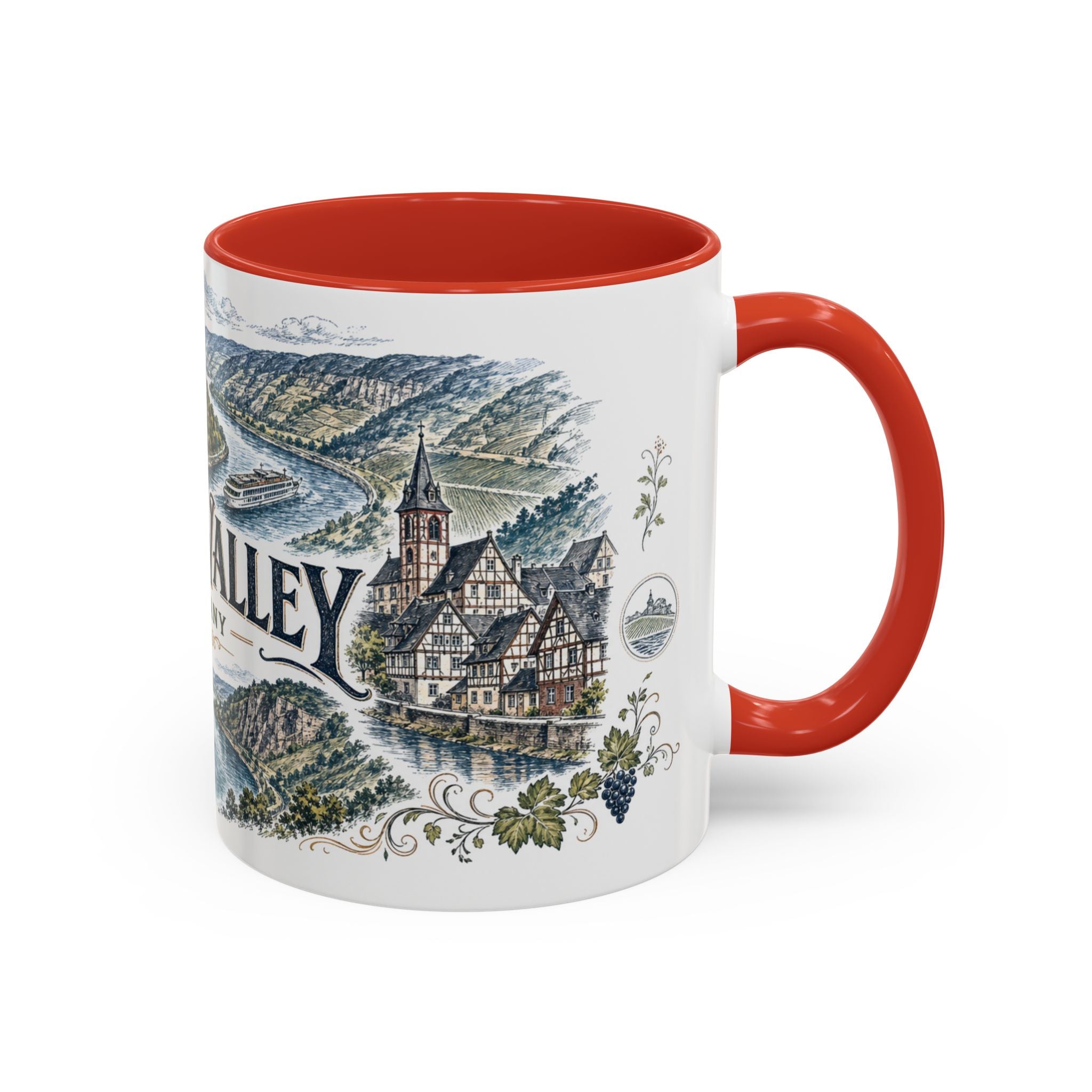 Rhine Valley Mug, Germany Travel Souvenir, Bucket List Gift, Accent Ceramic Coffee Mug 11oz 15oz
