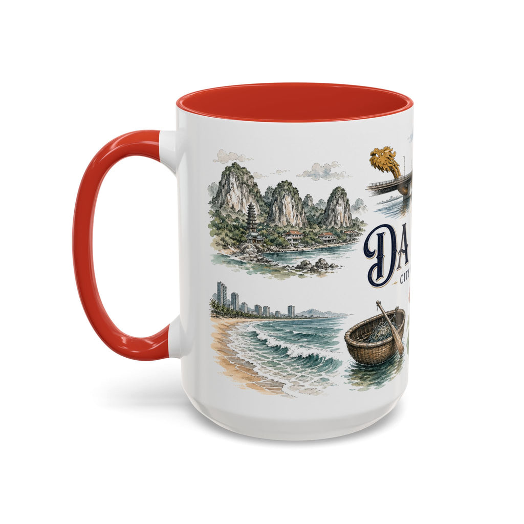 Da Nang Coffee Mug | Vietnam Travel Souvenir | Vintage Illustrated City Gift | 11 oz 15 oz Accent Mug
