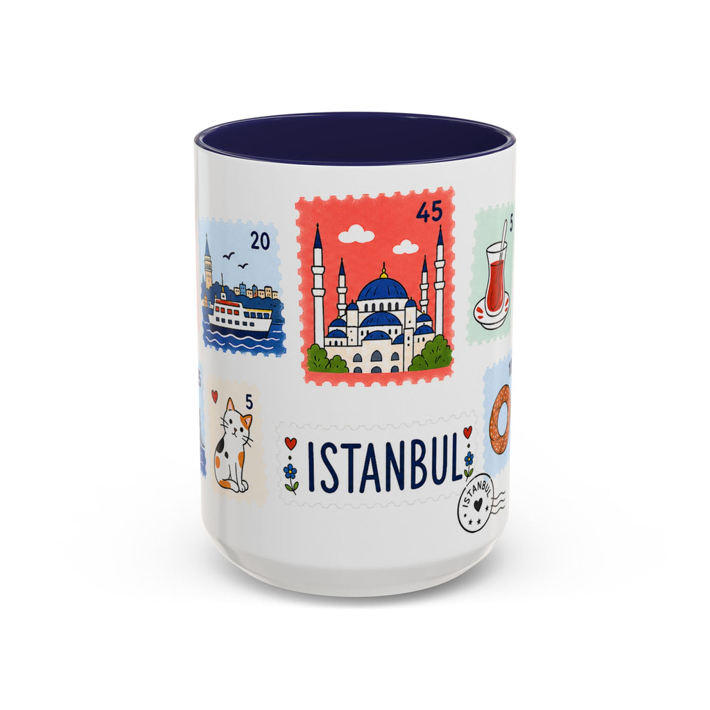 Istanbul Coffee Mug | Postage Stamp Collage Mug | Travel Souvenir Accent Cup 11oz 15oz