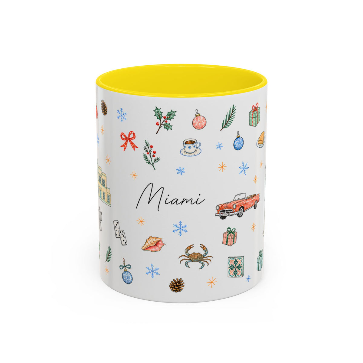 Miami Christmas Mug | Watercolor Art Deco City Souvenir (11oz/15oz)