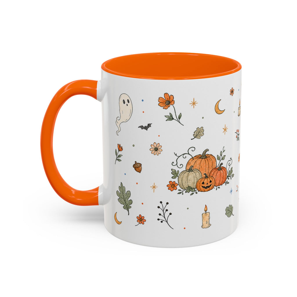 Floral Pumpkin Halloween Mug | Friendly Ghost Watercolor Gift | Accent Cup 11oz 15oz