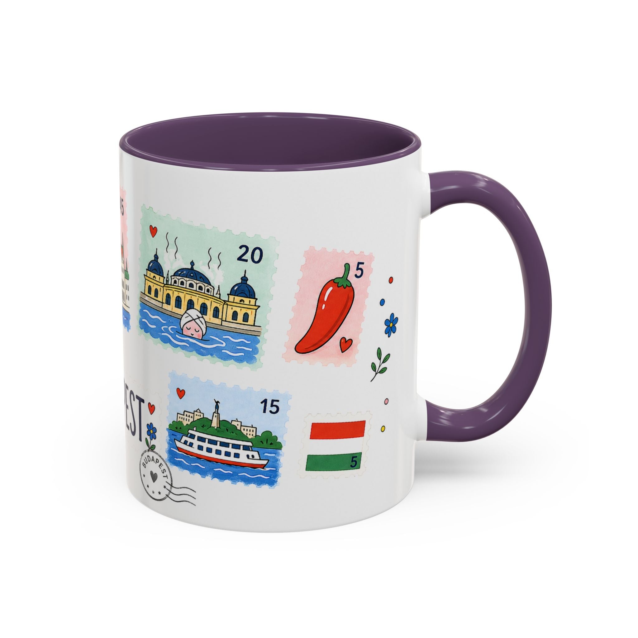Budapest Coffee Mug | Postage Stamp Collage Mug | Travel Souvenir Accent Cup 11oz 15oz