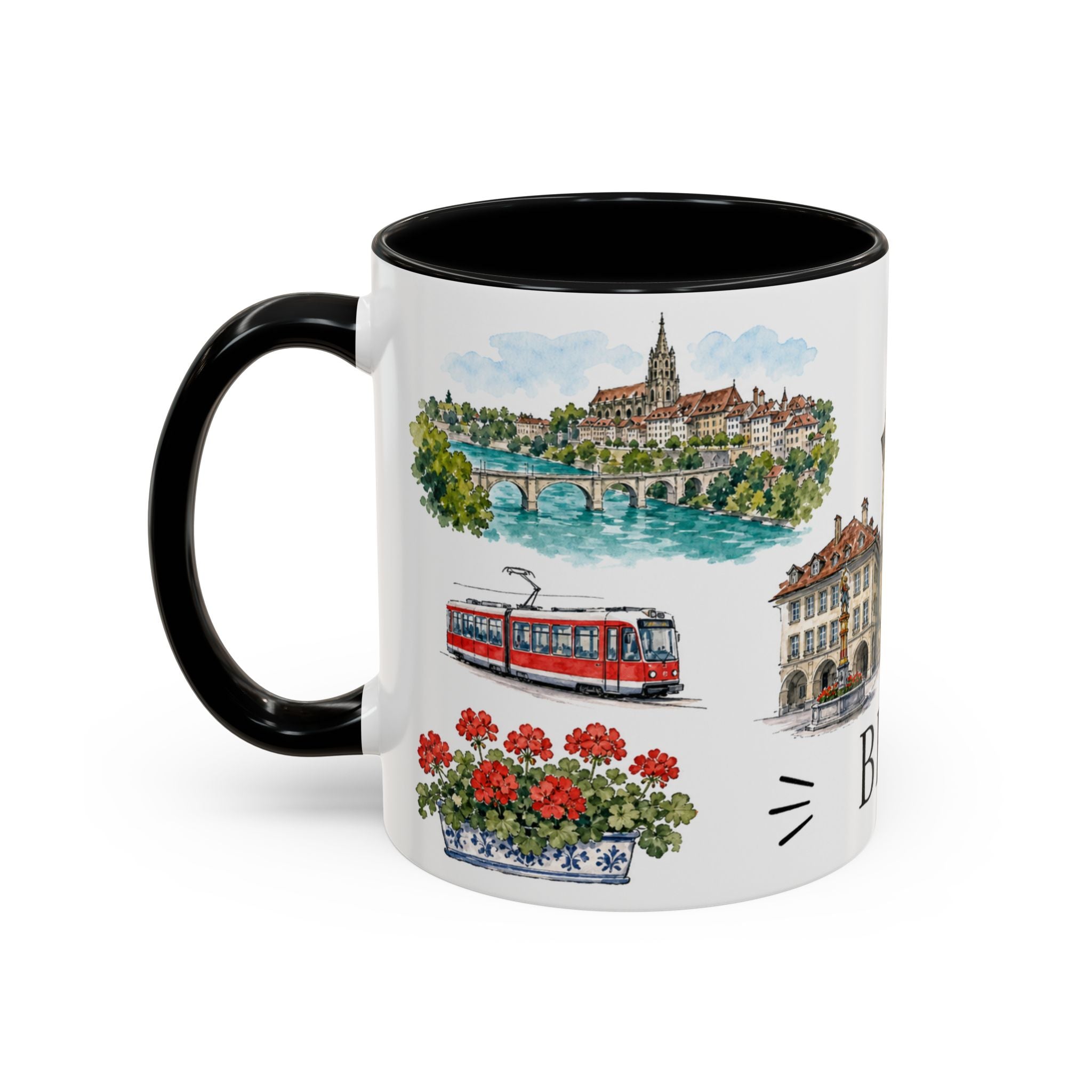 Bern Illustrated Travel Mug | City Souvenir Accent Coffee Mug | 11oz 15oz Ceramic Cup