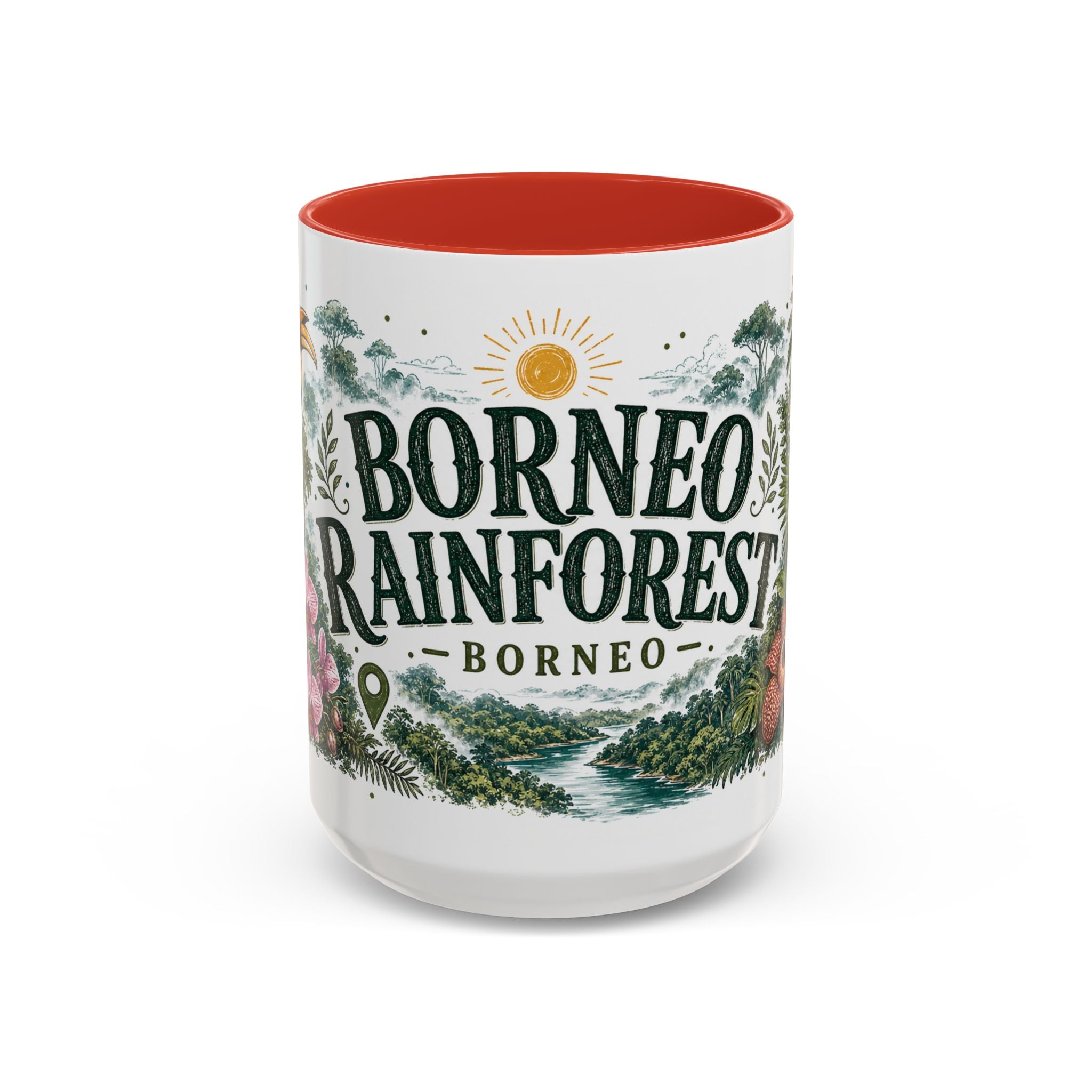 Borneo Rainforest Coffee Mug | Travel Destination Souvenir Gift | Accent Color Ceramic 11oz 15oz