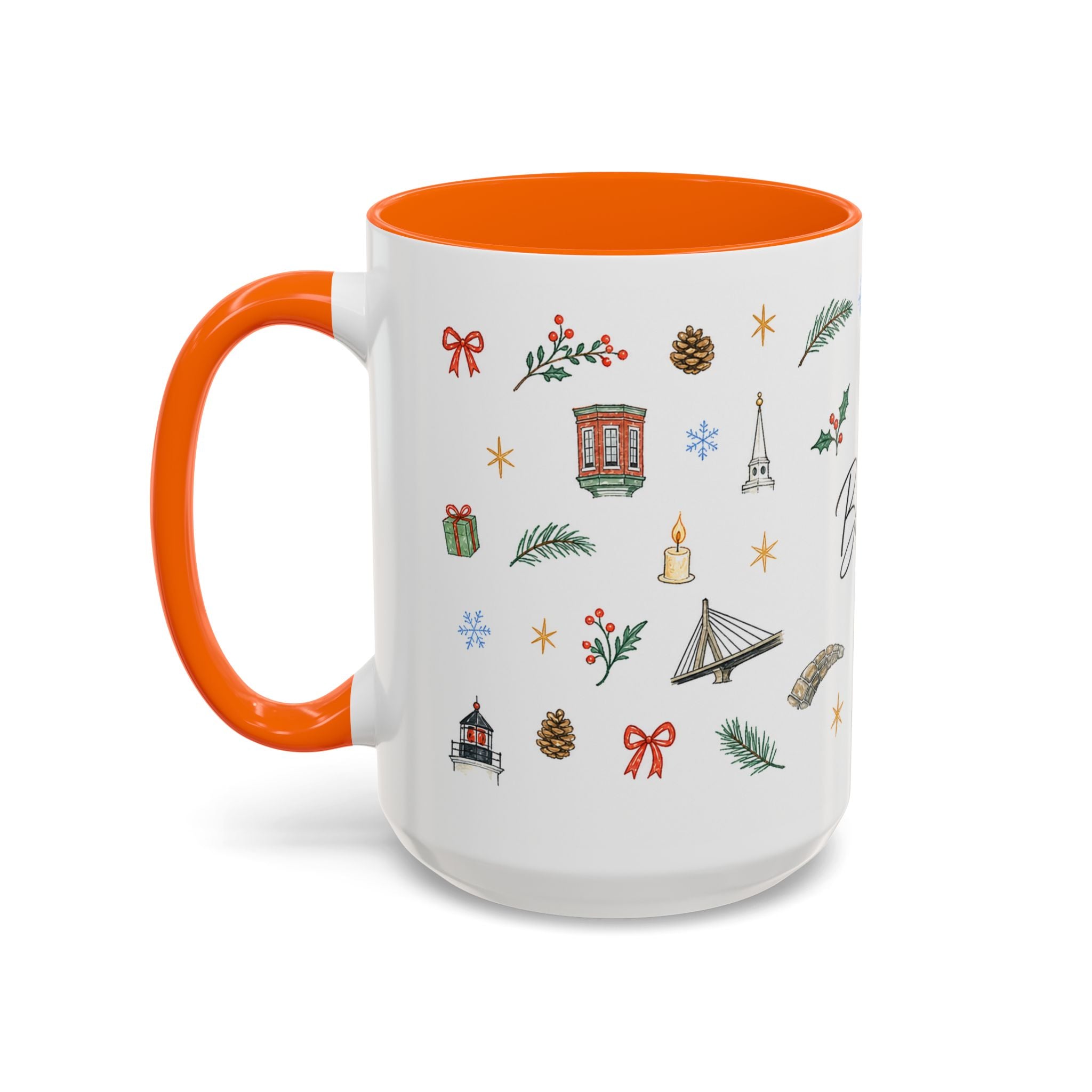 Boston Christmas Mug | Watercolor Travel Souvenir | Holiday Gift | Accent Ceramic Coffee Cup 11oz 15oz